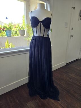 Windsor Black Sheer Polka Dot Corset Maxi Dress